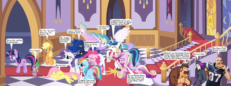 Size: 1280x480 | Tagged: a canterlot wedding, adder, advance wars, applejack, artist:aratta2001, artist:belpheles, bad end, breakup, comic, crossover, crying, depressed, depression, derpibooru import, dialogue, did i miss anything, flak, floppy ears, fluttershy, mane seven, mane six, ocular gushers, pinkie pie, princess cadance, princess celestia, princess luna, rainbow dash, rarity, rob gronkowski, sad, safe, shining armor, spike, start of darkness, totally lashed, twilight sparkle, wedding blues, wedding scars, whining armor