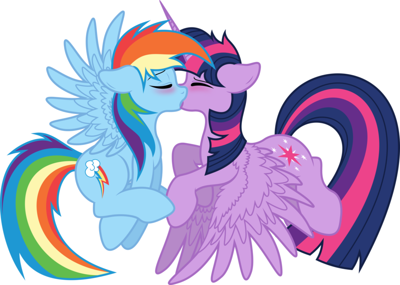 Size: 8000x5711 | Tagged: safe, artist:themoonraven, artist:xpesifeindx, derpibooru import, rainbow dash, twilight sparkle, twilight sparkle (alicorn), alicorn, pony, absurd resolution, blushing, cutie mark, female, flying, flying buddies, kissing, lesbian, mare, shipping, simple background, transparent background, twidash, vector, wings