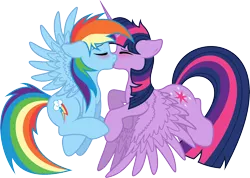 Size: 8000x5711 | Tagged: safe, artist:themoonraven, artist:xpesifeindx, derpibooru import, rainbow dash, twilight sparkle, twilight sparkle (alicorn), alicorn, pony, absurd resolution, blushing, cutie mark, female, flying, flying buddies, kissing, lesbian, mare, shipping, simple background, transparent background, twidash, vector, wings