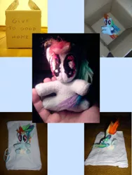 Size: 774x1032 | Tagged: artist:tkc, cardboard box, dead source, derpibooru import, fanfic:my little dashie, plushie, rainbow dash, safe