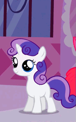 Size: 373x600 | Tagged: alternate hairstyle, animated, brush, cute, derpibooru import, diasweetes, disguise, grooming, magic, magic duel, raritie belle, rarity, safe, sweetie belle