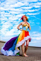 Size: 1976x2950 | Tagged: artist:flying-fox, clothes, cosplay, derpibooru import, dress, gala dress, human, irl, irl human, photo, rainbow dash, safe, solo