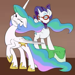 Size: 900x900 | Tagged: artist:goat train, comb, derpibooru import, glasses, grooming, princess celestia, rarity, safe