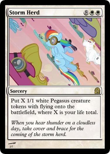 Size: 375x523 | Tagged: safe, derpibooru import, edit, edited screencap, screencap, bulk biceps, dizzy twister, orange swirl, prism glider, prism strider, purple waters, rainbow dash, warm front, pegasus, pony, hurricane fluttershy, card, female, herd, magic the gathering, male, mare, stallion, trading card edit