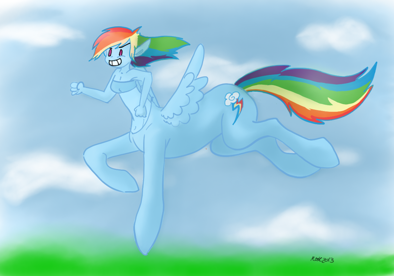 Size: 1197x840 | Tagged: artist:mizzgenk, bandeau, belly button, centaur, derpibooru import, midriff, rainbow dash, safe, solo