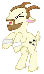 Size: 688x1161 | Tagged: safe, artist:jennieoo, derpibooru import, ponified, goat, beard, cloven hooves, daniel bryan, eyes closed, facial hair, goatified, horn, male, open mouth, rearing, solo, wwe