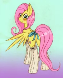 Size: 3486x4315 | Tagged: artist:xenalollie, derpibooru import, fluttershy, plot, solo, suggestive, tail bow