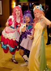 Size: 3264x4523 | Tagged: ala 2012, anime los angeles, artist needed, clothes, convention, cosplay, derpibooru import, dress, fluttershy, gala dress, gloves, human, irl, irl human, photo, pinkie pie, safe