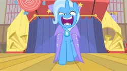 Size: 1280x720 | Tagged: safe, derpibooru import, edit, edited screencap, screencap, trixie, pony, unicorn, boast busters, female, mare, solo, stage