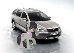 Size: 1024x736 | Tagged: safe, artist:shadownewdash, artist:wsd-brony, derpibooru import, edit, octavia melody, earth pony, pony, blushing, bowtie, car, female, mare, namesake, pun, skoda, skoda octavia, solo, station wagon