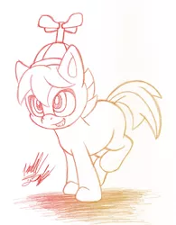 Size: 778x1000 | Tagged: safe, artist:fuzon-s, derpibooru import, button mash, earth pony, pony, blank flank, colt, foal, hat, hooves, male, monochrome, open mouth, propeller hat, simple background, sketch, solo, traditional art, white background