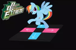 Size: 1024x681 | Tagged: artist:alerkina2, artist:drewdini, dance dance revolution, derpibooru import, extreme, rainbow dash, rhythm game, safe, solo