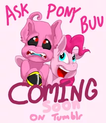 Size: 829x963 | Tagged: safe, artist:artybeat, derpibooru import, pinkie pie, pony, ask, buu, coming soon, crossover, cute, dragon ball z, majin buu, tumblr