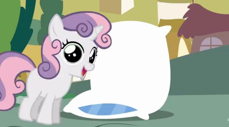 Size: 1024x571 | Tagged: artist:mixermike622, derpibooru import, pillow, role reversal, safe, solo, sweetie belle