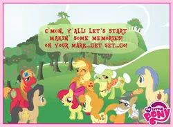 Size: 720x531 | Tagged: safe, derpibooru import, official, apple bloom, apple strudel, applejack, big macintosh, caramel apple, golden delicious, granny smith, red delicious, earth pony, pony, apple family member, goggles, male, my little pony logo, stallion, stock vector