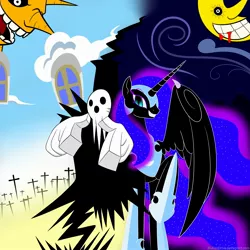 Size: 2600x2600 | Tagged: artist:bludraconoid, crossover, derpibooru import, lord death, nightmare moon, safe, soul eater