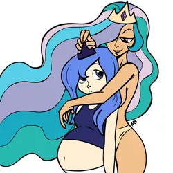 Size: 945x945 | Tagged: artist:megasweet, breasts, edit, edited edit, human, humanized, light skin, pregnant, pregnant edit, princess celestia, princess luna, s1 luna, sideboob, simple background, suggestive, tanlestia