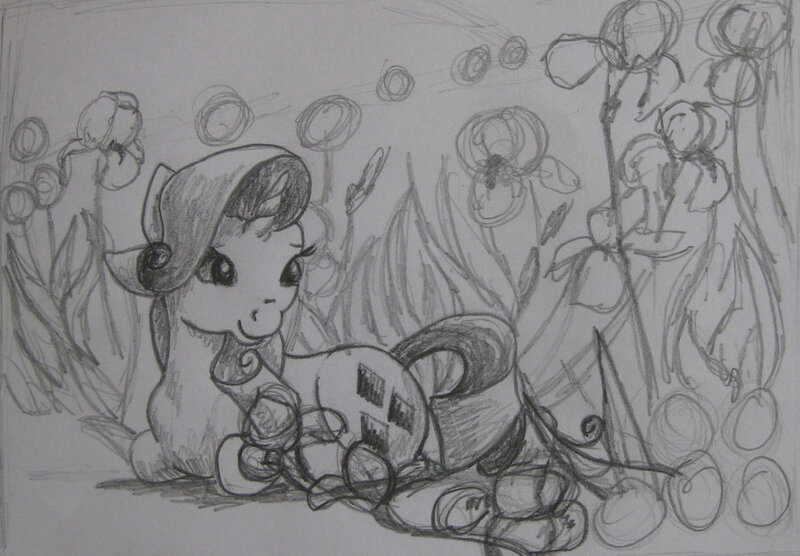 Size: 900x626 | Tagged: artist:sunset80, derpibooru import, flower, monochrome, rarity, safe, solo