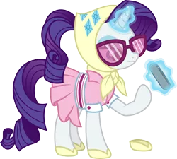 Size: 9000x8115 | Tagged: dead source, safe, artist:claritea, derpibooru import, rarity, absurd resolution, camping outfit, clothes, dress, glasses, magic, simple background, solo, sunglasses, transparent background, vector