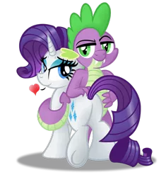 Size: 1024x1088 | Tagged: suggestive, artist:aleximusprime, artist:drawponies, derpibooru import, rarity, spike, dragon, pony, unicorn, bedroom eyes, butt, butt touch, female, hand on butt, heart, male, mare, older, older spike, plot, shipping, simple background, sparity, straight, transparent background