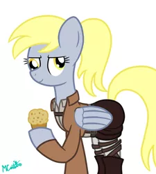 Size: 900x1000 | Tagged: safe, artist:mtfc1029, derpibooru import, derpy hooves, pegasus, pony, clothes, costume, female, mare, muffin, muffin obsession, sasha braus, solo