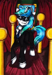 Size: 900x1282 | Tagged: artist:olivcater, clothes, derpibooru import, safe, solo, suit, traditional art, vinyl scratch