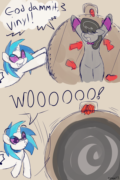 Size: 750x1125 | Tagged: artist:skoon, derpibooru import, imminent vomiting, octavia melody, safe, vinyl scratch, vulgar