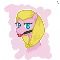 Size: 350x350 | Tagged: suggestive, artist:ijustloveit619, derpibooru import, oc, oc:grape, unofficial characters only, earth pony, pony, ballgag, gag, portrait, solo