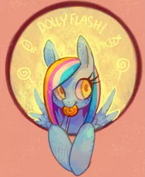 Size: 887x1083 | Tagged: safe, artist:toycake, derpibooru import, oc, oc:dolly flash, unofficial characters only, pegasus, pony, female, freckles, lollipop, mare, solo