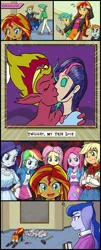 Size: 414x1024 | Tagged: suggestive, artist:darkchaosblack, derpibooru import, applejack, fluttershy, pinkie pie, princess luna, rainbow dash, rarity, snails, snips, sunset shimmer, twilight sparkle, equestria girls, comic, exploitable meme, forced meme, humane five, humane six, kissing, mane six, meme, sunset satan, sunset's art critics, vice principal luna