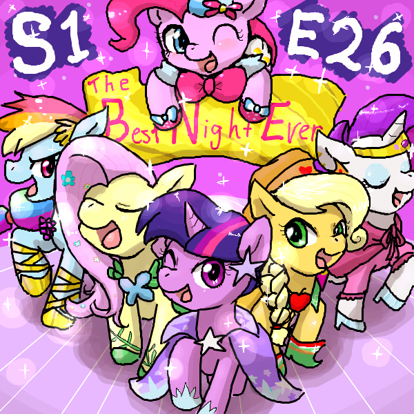 Size: 600x600 | Tagged: safe, artist:jack-pie, derpibooru import, applejack, fluttershy, pinkie pie, rainbow dash, rarity, twilight sparkle, the best night ever, clothes, dress, gala dress, image, mane six, pacifica night, pixiv, png