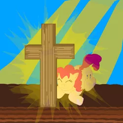 Size: 900x900 | Tagged: 1000 hours in ms paint, artist:pewdie-pinkiepie, background pony strikes again, christianity, cross, derpibooru import, incorrect leg anatomy, ms paint, pinkie pie, religion, religious, religious argument, safe, solo, wat, why