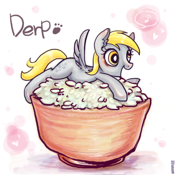 Size: 600x600 | Tagged: safe, artist:mirululu, derpibooru import, derpy hooves, pegasus, pony, female, food, korean, mare, micro, ponies in food, rice, solo