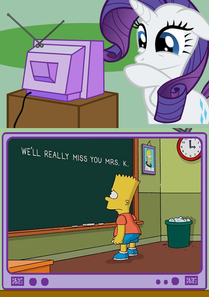 Size: 564x800 | Tagged: bart simpson, derpibooru import, edna krabappel, exploitable meme, feels, marcia wallace, meme, obligatory pony, rarity, sad, safe, the simpsons, tv meme