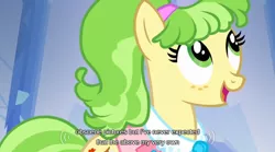 Size: 640x355 | Tagged: chickadee, derpibooru import, games ponies play, meme, ms. chickenbottom, ms. peachbottom, safe, screencap, solo, youtube caption