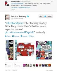 Size: 523x672 | Tagged: cameo, celebrity, derpibooru import, gordon ramsay, idw, ponified, safe, text, twitter