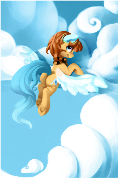 Size: 1024x1536 | Tagged: safe, artist:locksto, derpibooru import, oc, unofficial characters only, pegasus, pony, clothes, cloud, cloudy, female, flying, mare, scarf, solo, underhoof