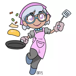 Size: 894x894 | Tagged: apron, artist:moronsonofboron, clothes, cooking mama, derpibooru import, frying pan, glasses, safe, satyr, silver spoon, solo, spatula, style emulation