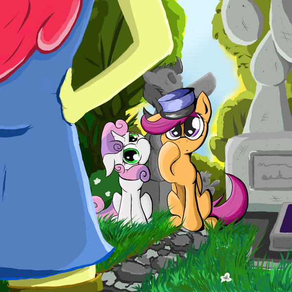 Size: 1024x1024 | Tagged: safe, artist:ba2sairus, derpibooru import, apple bloom, scootaloo, sweetie belle, anthro, earth pony, pegasus, pony, unicorn, anthro with ponies, cutie mark crusaders, hand on hip, hat, pony to anthro, top hat, transformation