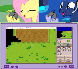 Size: 1126x1000 | Tagged: safe, derpibooru import, fluttershy, princess luna, gamer luna, capture the flag, dos game, exploitable meme, gamershy, meme, obligatory pony, tv meme, video game