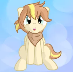 Size: 1280x1271 | Tagged: safe, artist:furrgroup, derpibooru import, oc, oc:norma, unofficial characters only, pegasus, pony, bandana, cross-eyed, cute, happy, looking at you, open mouth, sitting, smiling, solo
