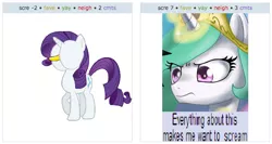 Size: 528x281 | Tagged: banana, buttface, derpibooru, derpibooru import, exploitable meme, juxtaposition, juxtaposition win, meme, meta, pooping, princess celestia, rarity, suggestive