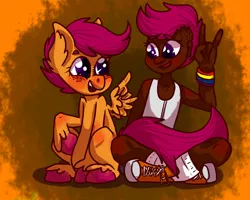 Size: 1000x800 | Tagged: artist needed, safe, derpibooru import, scootaloo, human, ask ftm scootaloo, breast binding, clothes, dark skin, humanized, human ponidox, socks, transgender, wing hands