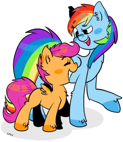 Size: 525x607 | Tagged: safe, artist:soullessteddybear, derpibooru import, rainbow dash, scootaloo, gossip, laughing, talking