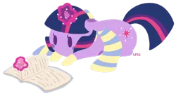 Size: 465x254 | Tagged: artist:soullessteddybear, book, clothes, derpibooru import, magic, prone, reading, safe, scarf, solo, twilight sparkle