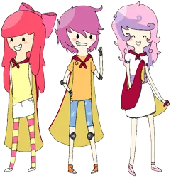 Size: 633x656 | Tagged: adventure time, apple bloom, artist:soullessteddybear, crossover, cutie mark crusaders, derpibooru import, human, humanized, light skin, safe, scootaloo, style emulation, sweetie belle