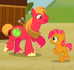 Size: 528x502 | Tagged: safe, derpibooru import, babs seed, big macintosh, earth pony, pony, apple family reunion, adorababs, animated, cute, dancing, macabetes, male, square dance, stallion