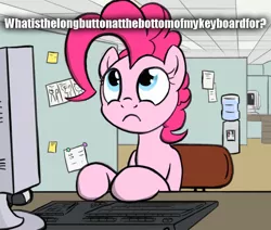 Size: 650x550 | Tagged: artist:flavinbagel, computer, derpibooru import, meme, office, office pinkie, pinkie pie, safe, solo