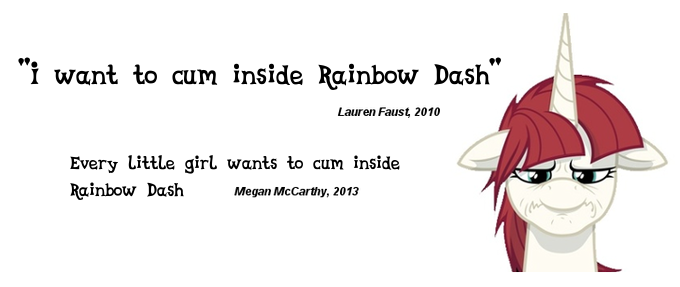 Size: 680x287 | Tagged: suggestive, derpibooru import, oc, oc:fausticorn, unofficial characters only, pony, female, iwtcird, lauren faust, looking at you, mare, meghan mccarthy, meme, seems legit, solo, text, troll quote