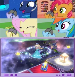 Size: 835x864 | Tagged: safe, derpibooru import, babs seed, fluttershy, princess luna, rainbow dash, gamer luna, exploitable meme, gamer babs, gamer dash, gamershy, luma, meme, nintendo, obligatory pony, rosalina, super mario 3d world, super mario bros., super mario galaxy, tv meme